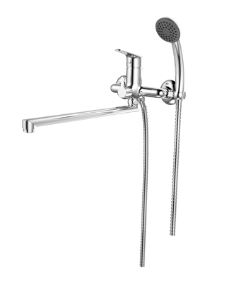 Vòi trộn bồn tắm đòn bẩy đơn dài có vòi để lắp đặt trên tường, Chrome